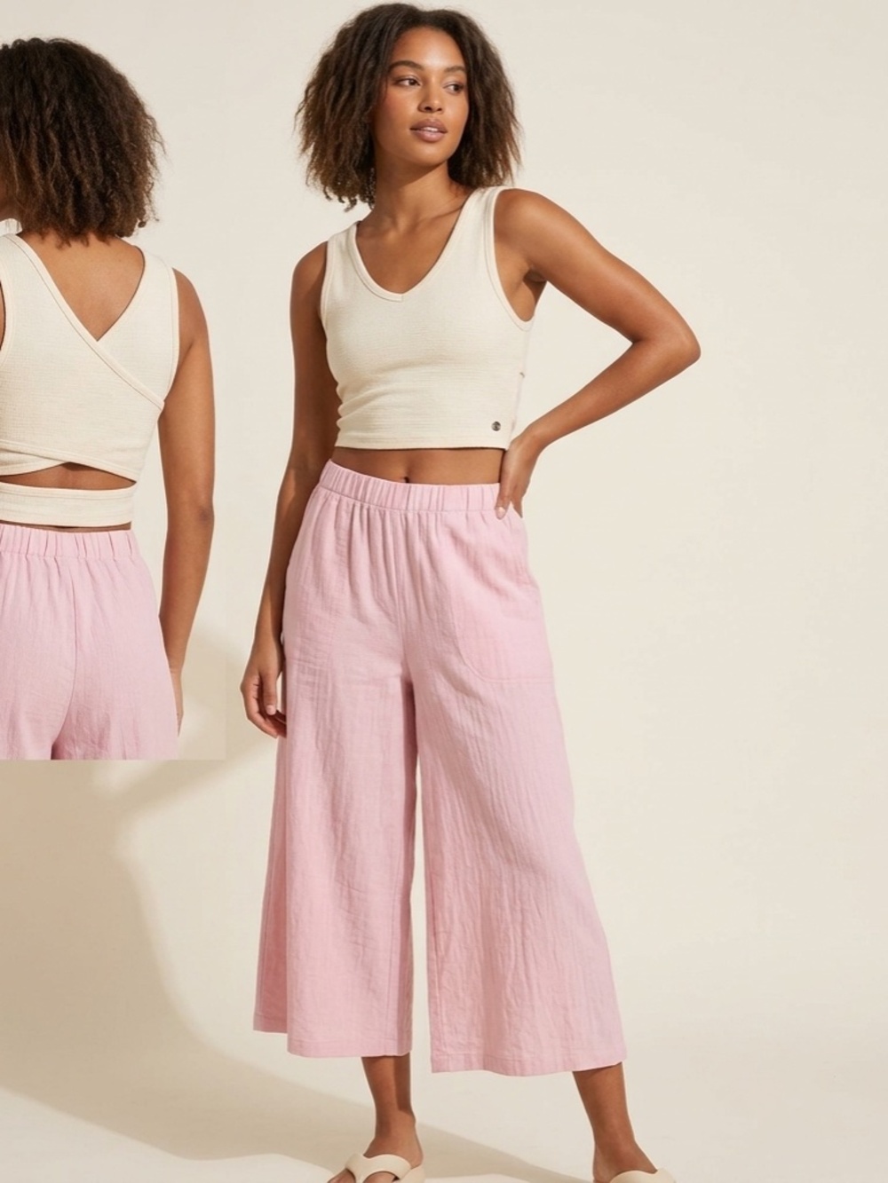 Express Pink Cropped Culottes Mid Rise Wide Leg Pants Elastic Waist Size XL